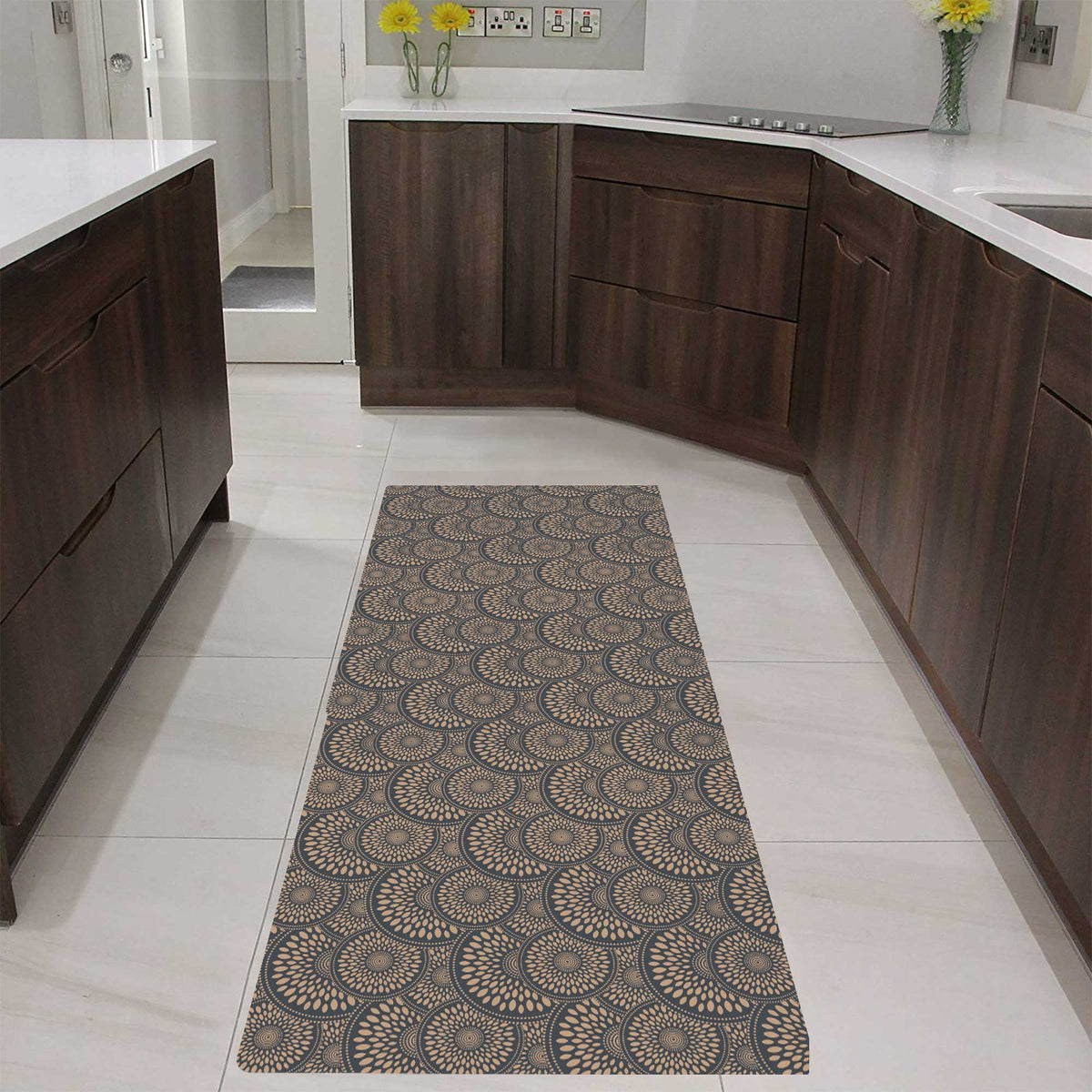 Oval Mat Ultra-Thin Kitchen Runner Rug with Non Slip Rubber