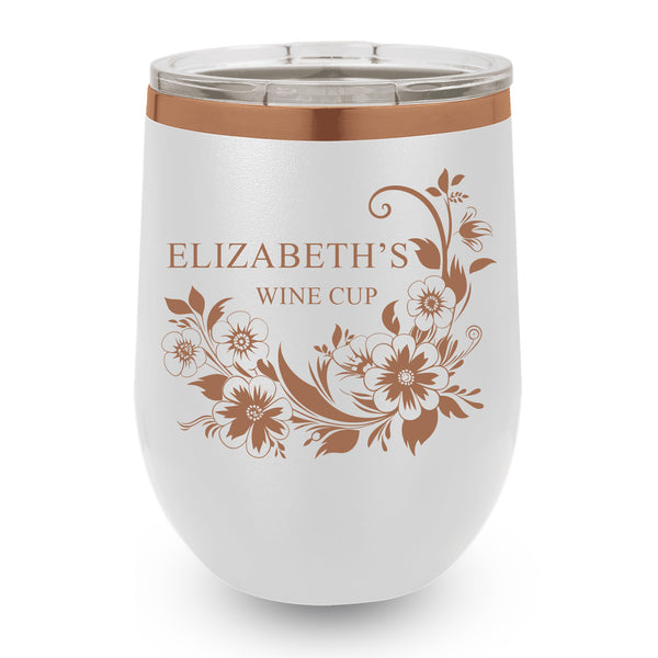 Personalized Floral Wine Tumbler – Custom Name, Design & Color Options