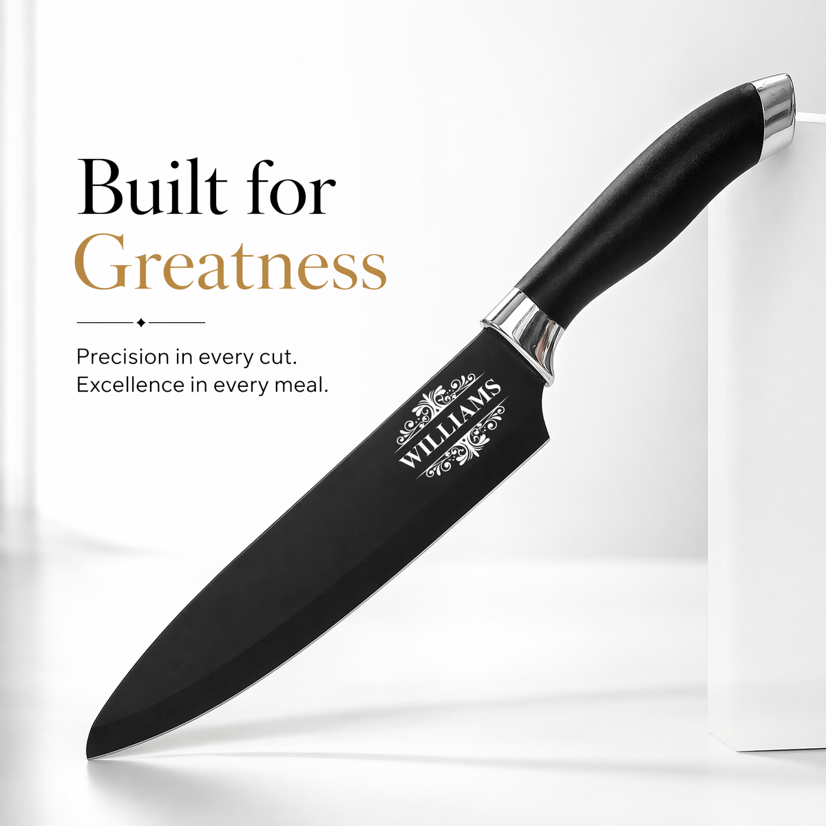 The Midnight Edge – Personalized Black Chef or Santoku Knife