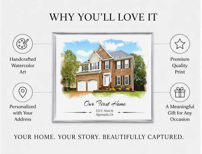Custom House Canvas Print – Personalized Home Photo with Optional Watercolor or Oil Painting Effect