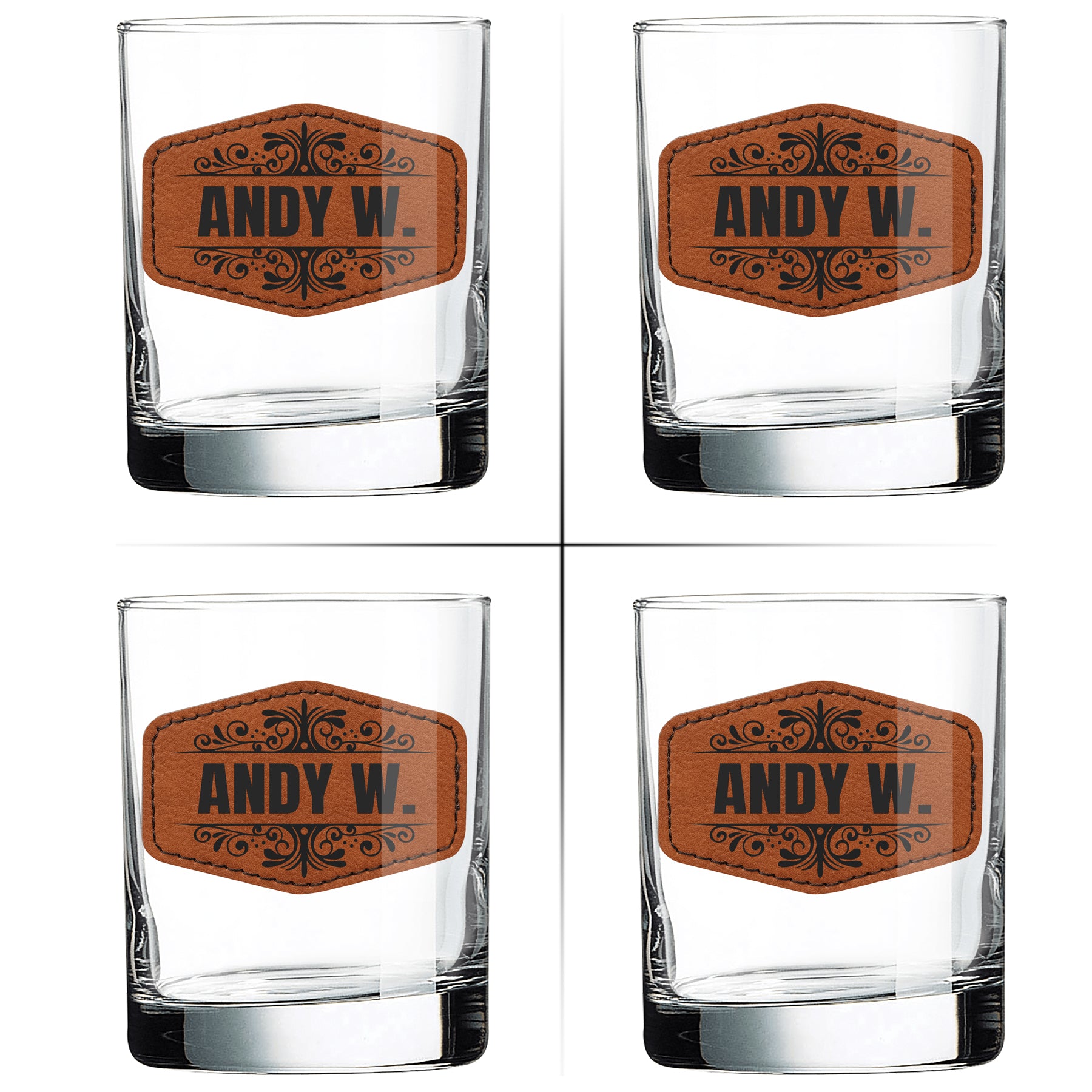 Custom Glass with Leather Patch & Personalized Name – Unique Gift Idea for Father, Husband, Brother, Uncle Drinkware for Whiskey