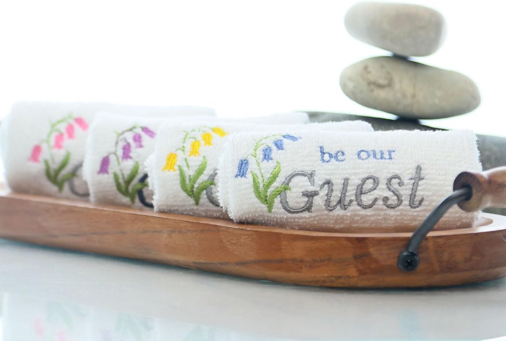 Multi-Purpose Petite Towels for Dorms, Gym, SPA, Hotel & Bathroom Embroidered Guest Face Towels - Set of 4