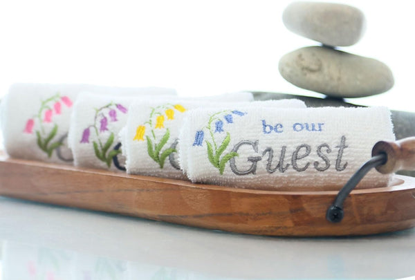 Multi-Purpose Petite Towels for Dorms, Gym, SPA, Hotel & Bathroom Embroidered Guest Face Towels - Set of 4
