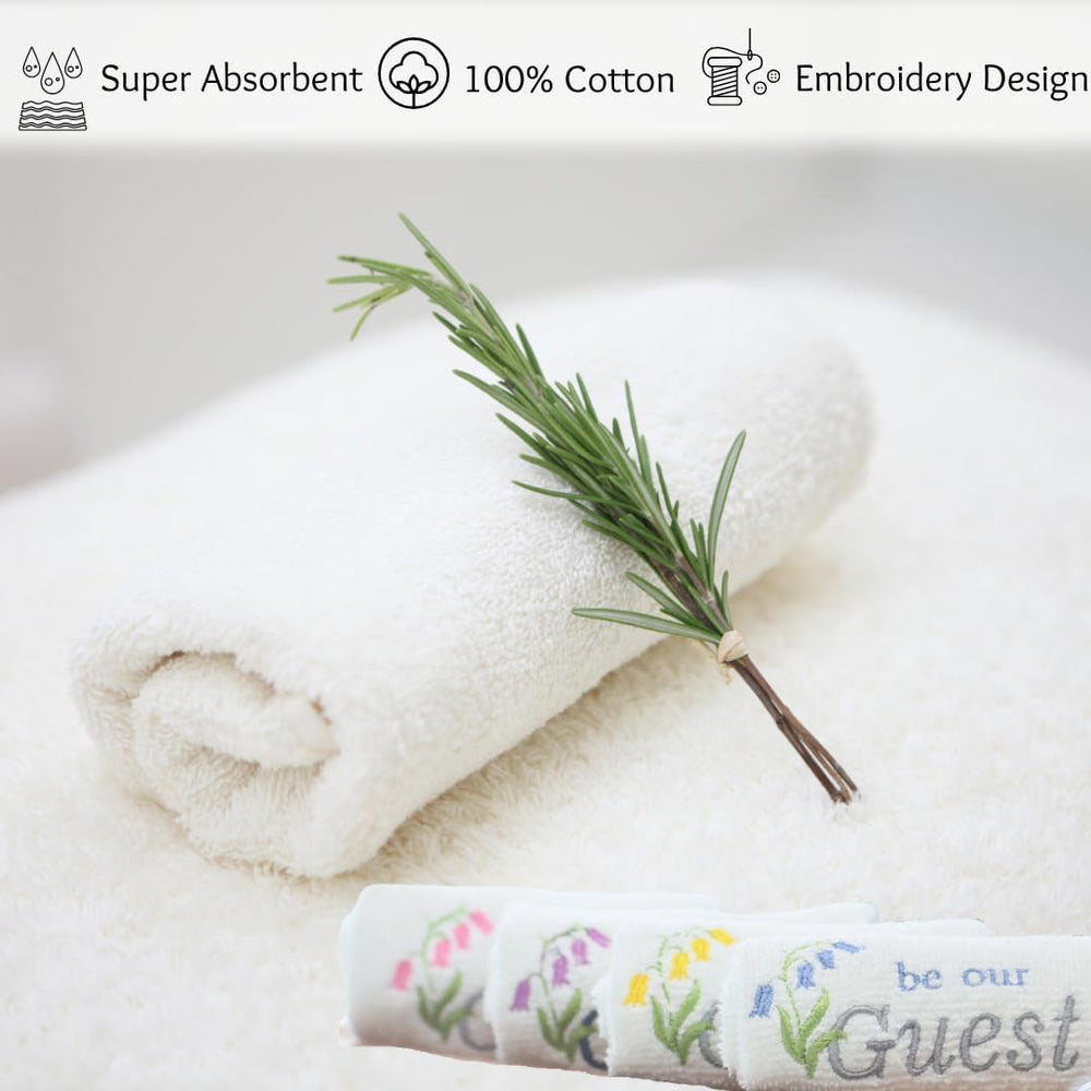 Multi-Purpose Petite Towels for Dorms, Gym, SPA, Hotel & Bathroom Embroidered Guest Face Towels - Set of 4