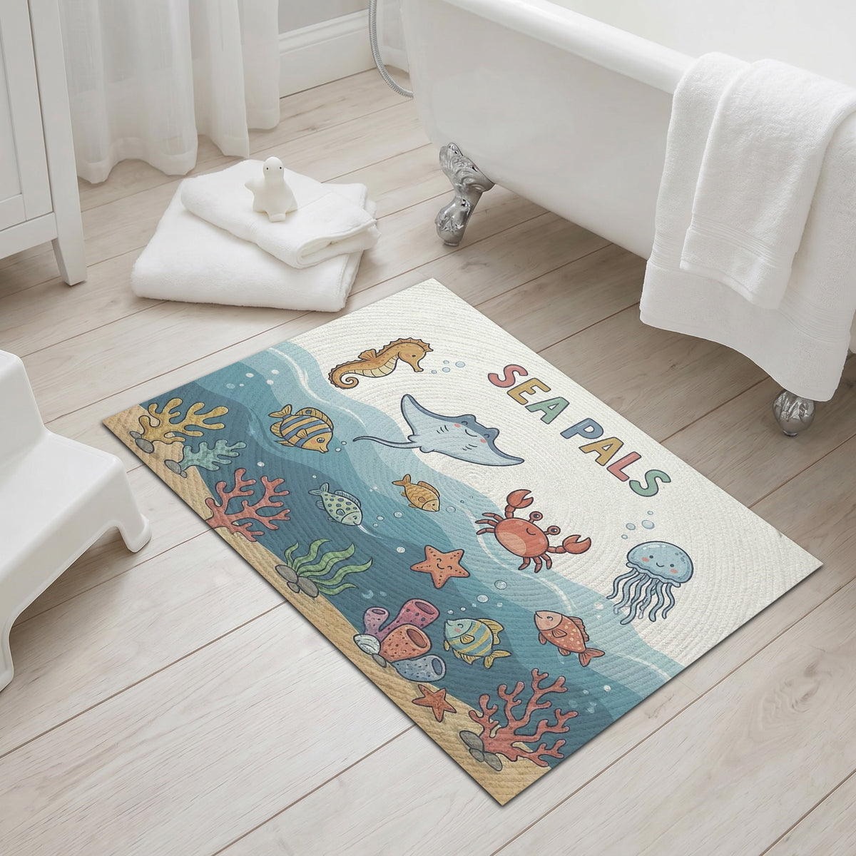 Ultra Thin Ocean Friends Kids Floor Mat Portable 24x36