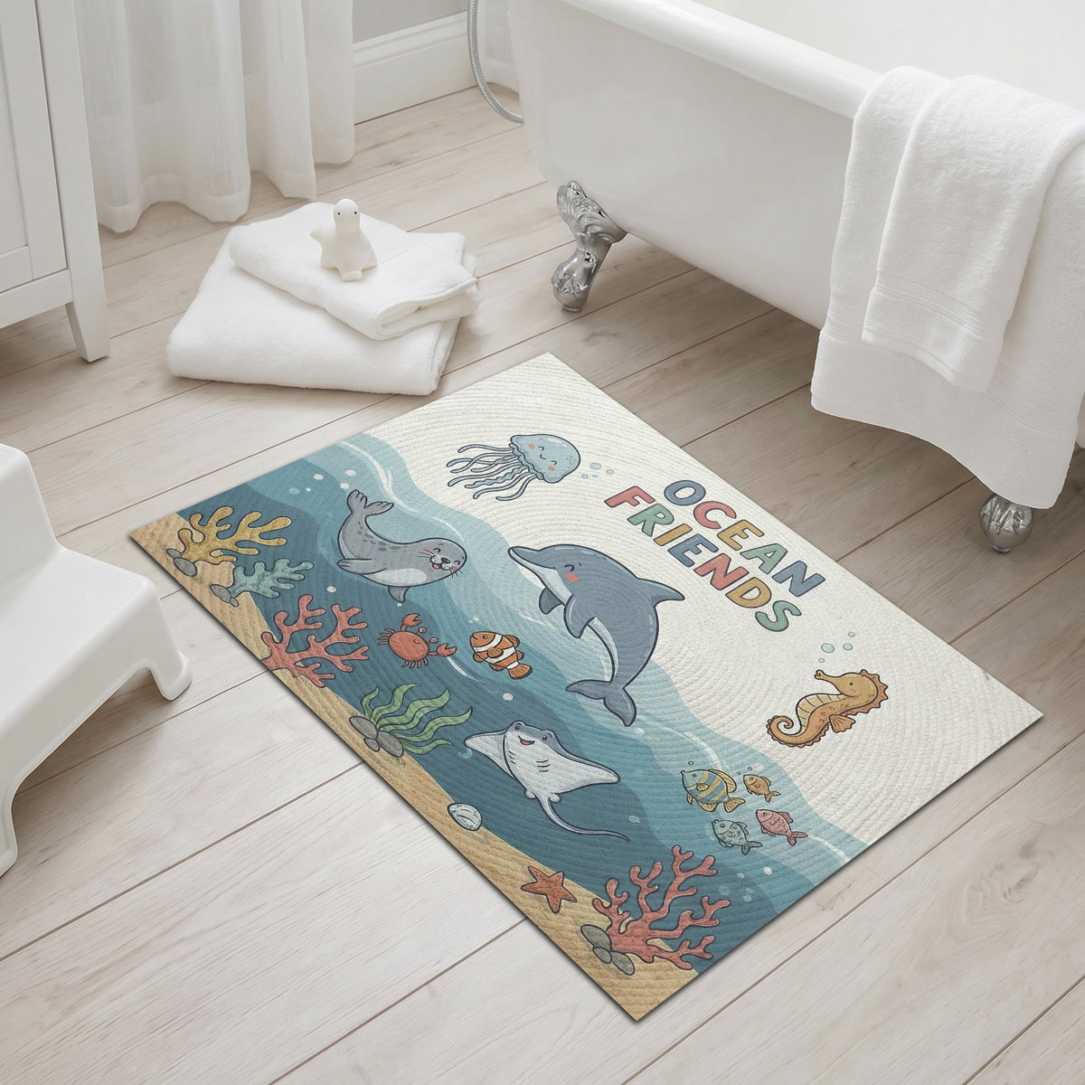 Ultra Thin Ocean Friends Kids Floor Mat Portable 24x36