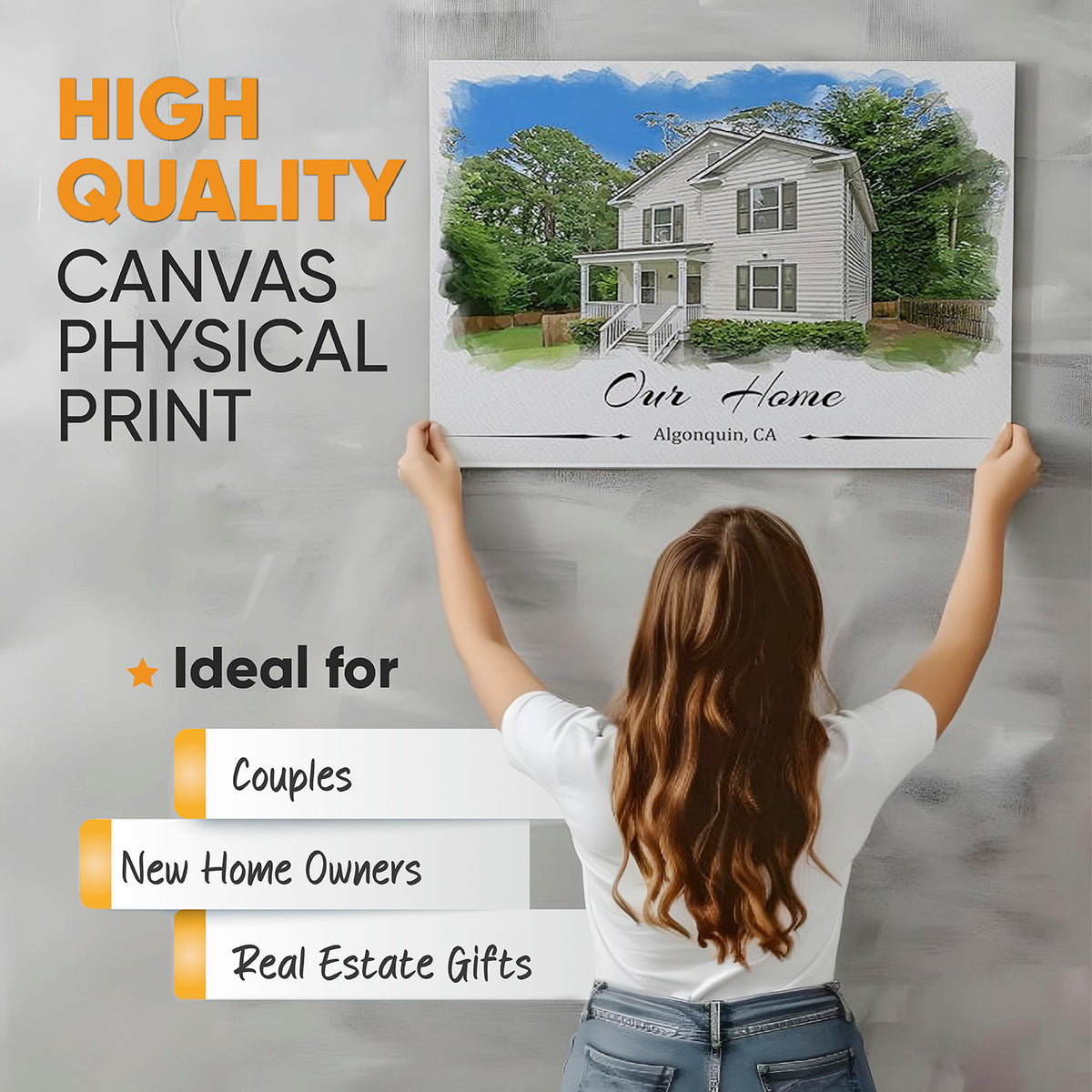 Custom House Canvas Print – Personalized Home Photo with Optional Watercolor or Oil Painting Effect