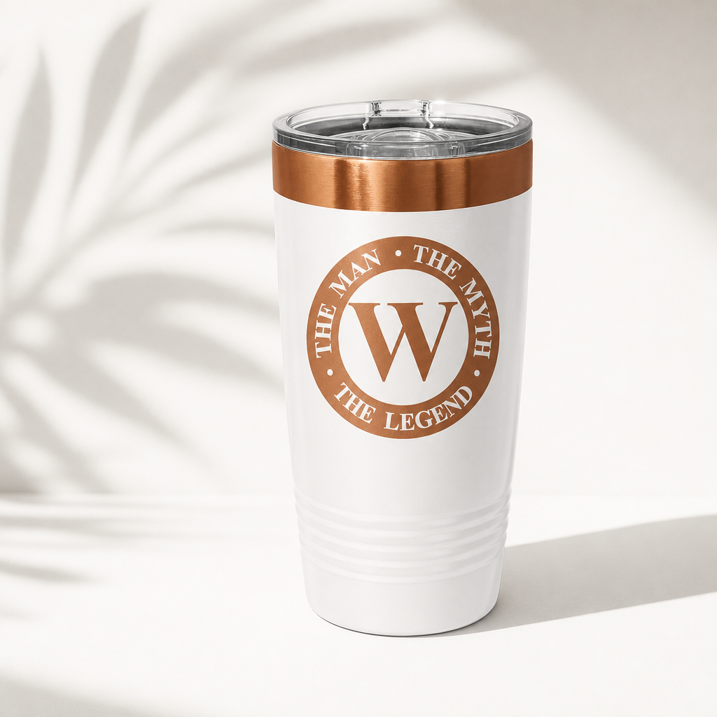 The Man •The Woman• The Myth • The Legend Personalized 20oz Tumbler – Custom Initial Engraved