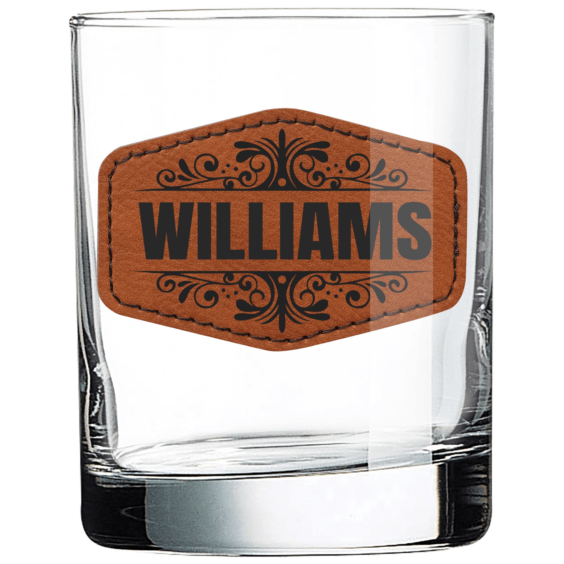 Custom Glass with Leather Patch & Personalized Name – Unique Gift Idea for Father, Husband, Brother, Uncle Drinkware for Whiskey