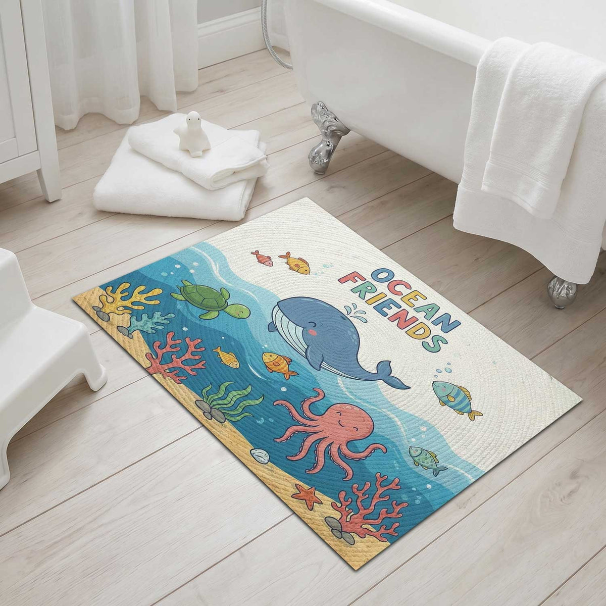 Ultra Thin Ocean Friends Kids Floor Mat Portable 24x36