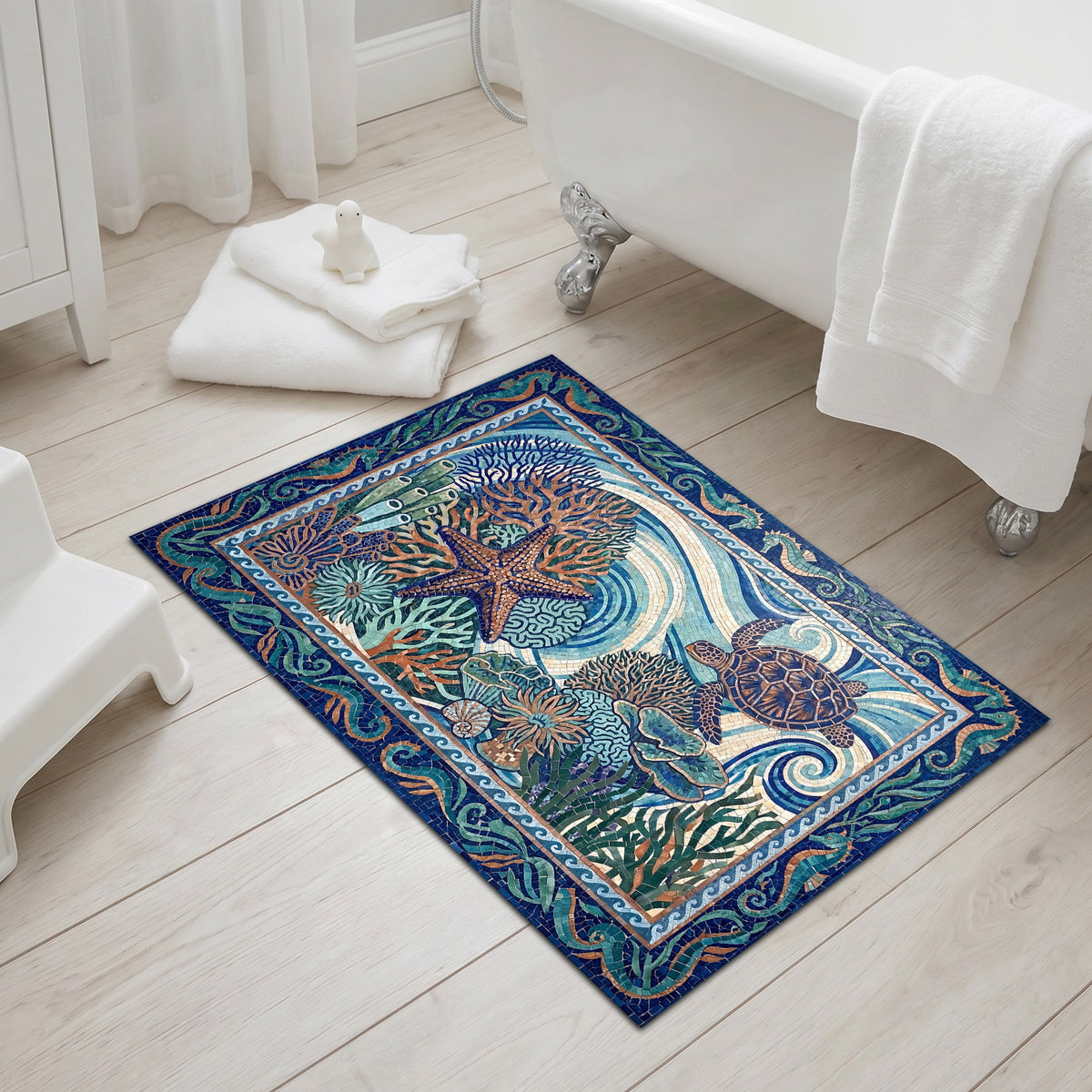 Ultra-Thin Floor Mats 36" x 24" (1/10 Inch Thick) - Design Ocean Mosaic