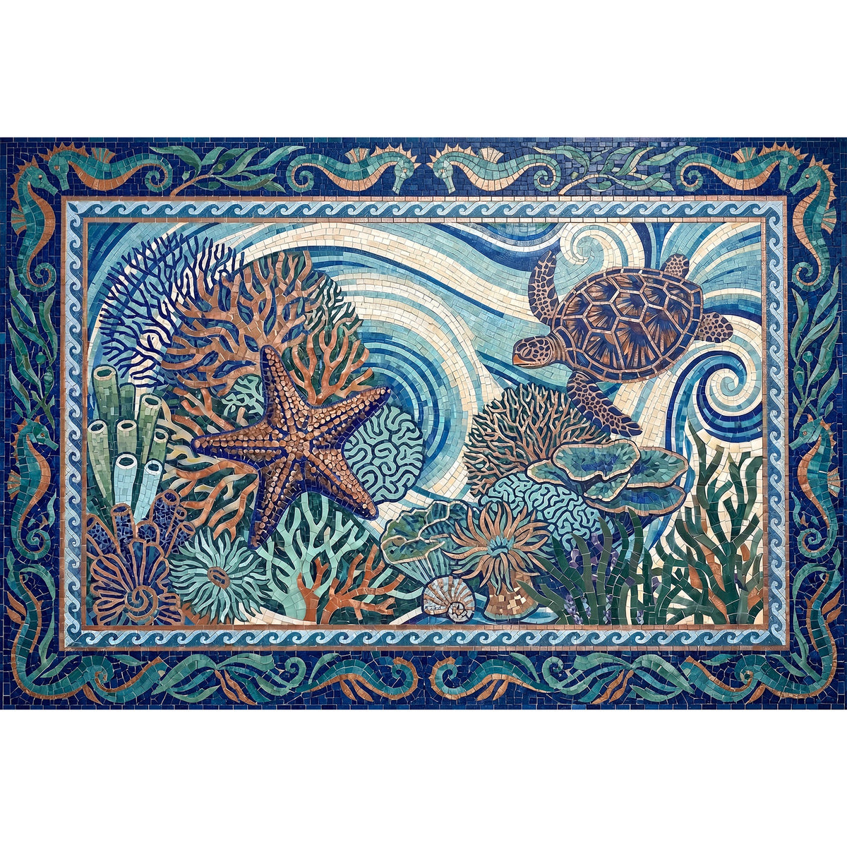 Ultra-Thin Floor Mats 36" x 24" (1/10 Inch Thick) - Design Ocean Mosaic