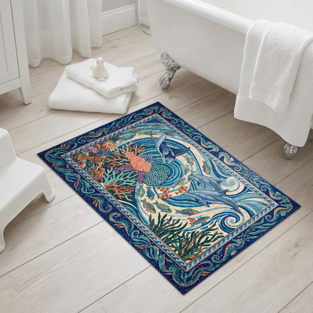 Ultra-Thin Floor Mats 36" x 24" (1/10 Inch Thick) - Design Ocean Mosaic