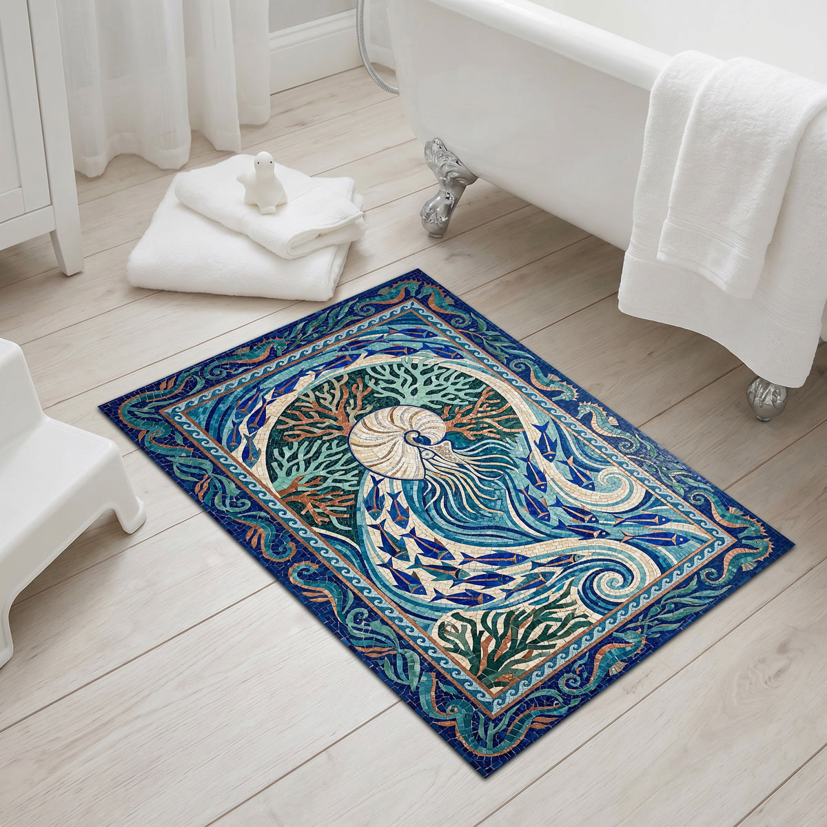 Ultra-Thin Floor Mats 36" x 24" (1/10 Inch Thick) - Design Ocean Mosaic