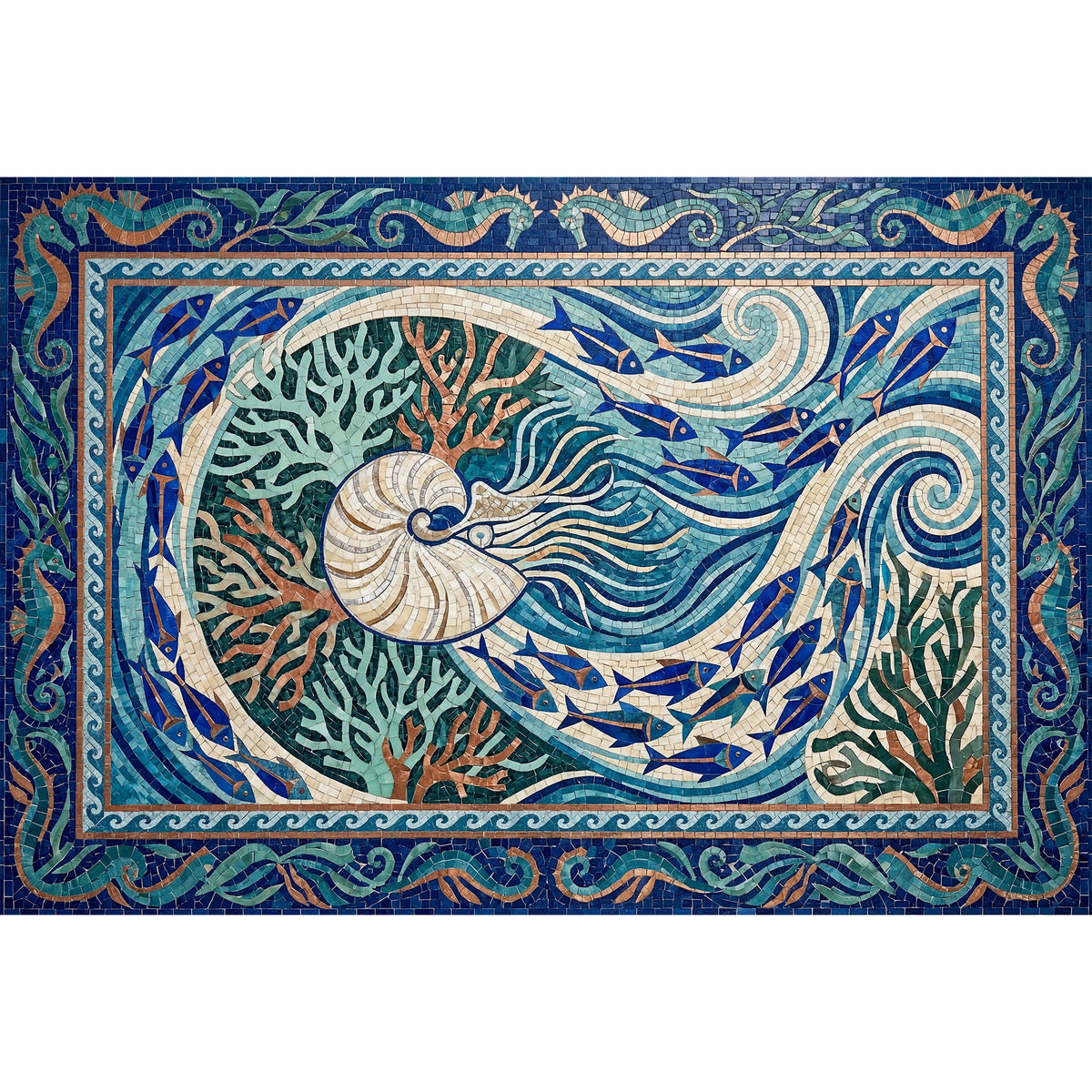 Ultra-Thin Floor Mats 36" x 24" (1/10 Inch Thick) - Design Ocean Mosaic