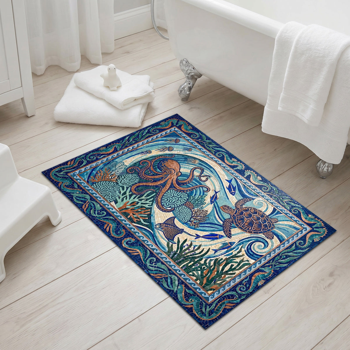 Ultra-Thin Floor Mats 36" x 24" (1/10 Inch Thick) - Design Ocean Mosaic