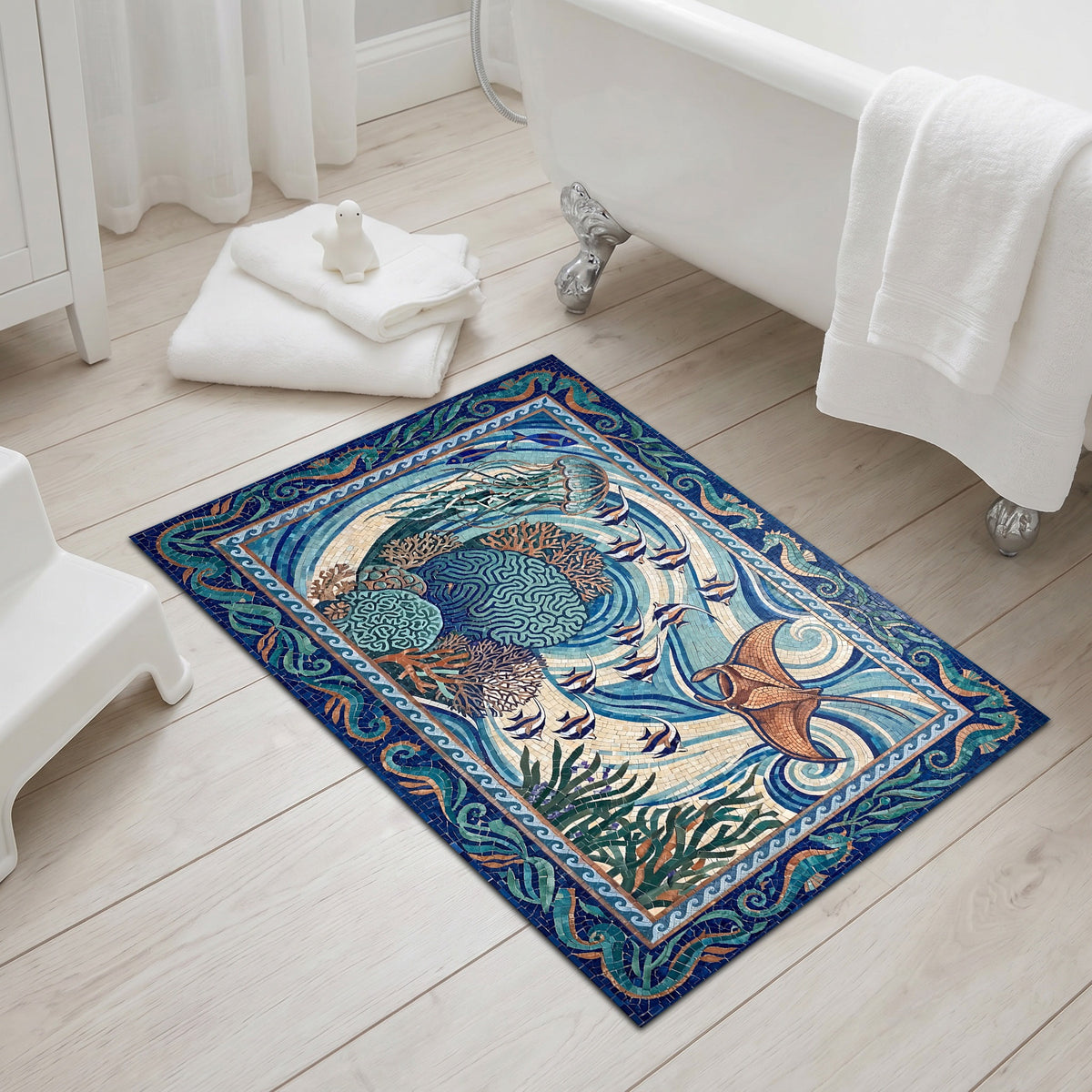 Ultra-Thin Floor Mats 36" x 24" (1/10 Inch Thick) - Design Ocean Mosaic
