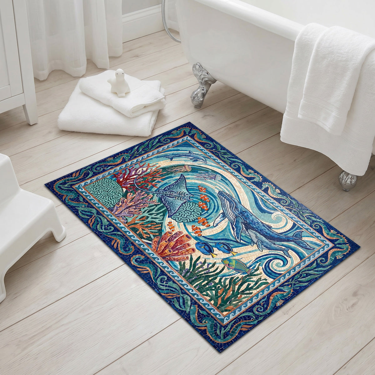 Ultra-Thin Floor Mats 36" x 24" (1/10 Inch Thick) - Design Ocean Mosaic