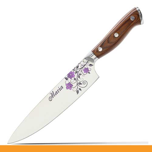 Color Laser Engrave Custom Personalized Chef Knife Minimalist Design