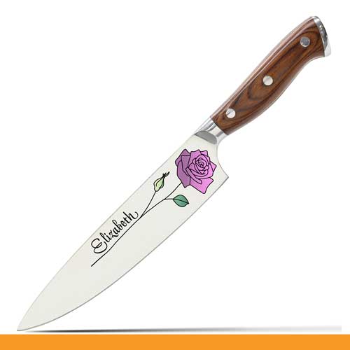 Personalized Chef Knife  with Romantic Rose Design