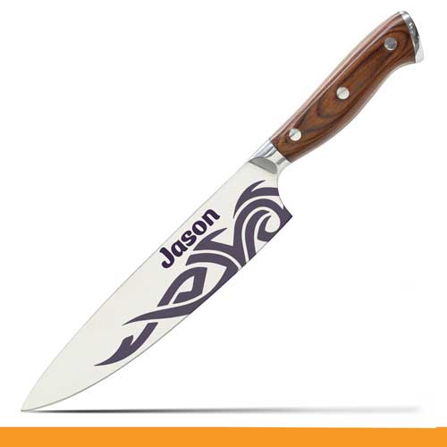 Professional Chef Knife Stainless Steel Blade with Tribal Design