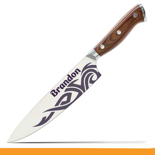 Professional Chef Knife Stainless Steel Blade with Tribal Design