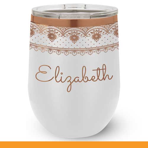 Personalized 12 oz Wine Tumbler with Sealed Lid & Elegant Lace Designs