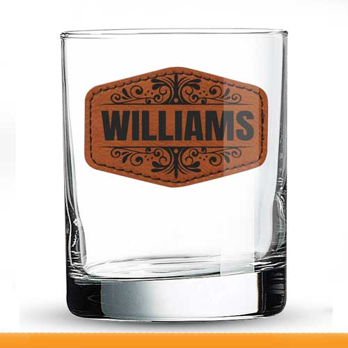Custom Glass with Leather Patch & Personalized Name – Unique Gift Idea for Father, Husband, Brother, Uncle Drinkware for Whiskey