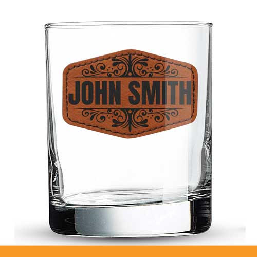 Custom Glass with Leather Patch & Personalized Name – Unique Gift Idea for Father, Husband, Brother, Uncle Drinkware for Whiskey
