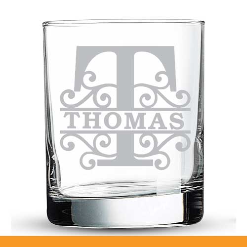 Personalized Monogram Scotch Glasses 11 oz Set Of 4 , Or Single Glass with Free Coasters