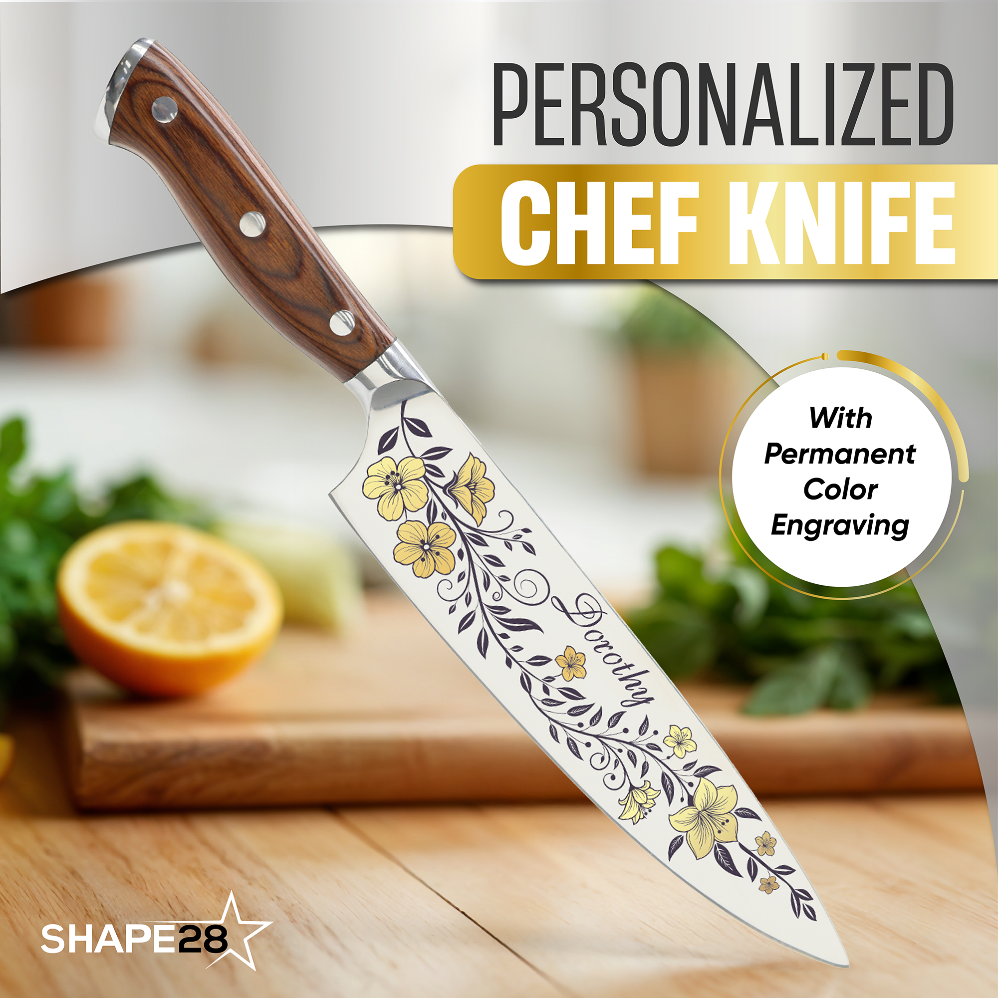 Color Laser Engrave Custom Personalized Chef Knife Exclusive