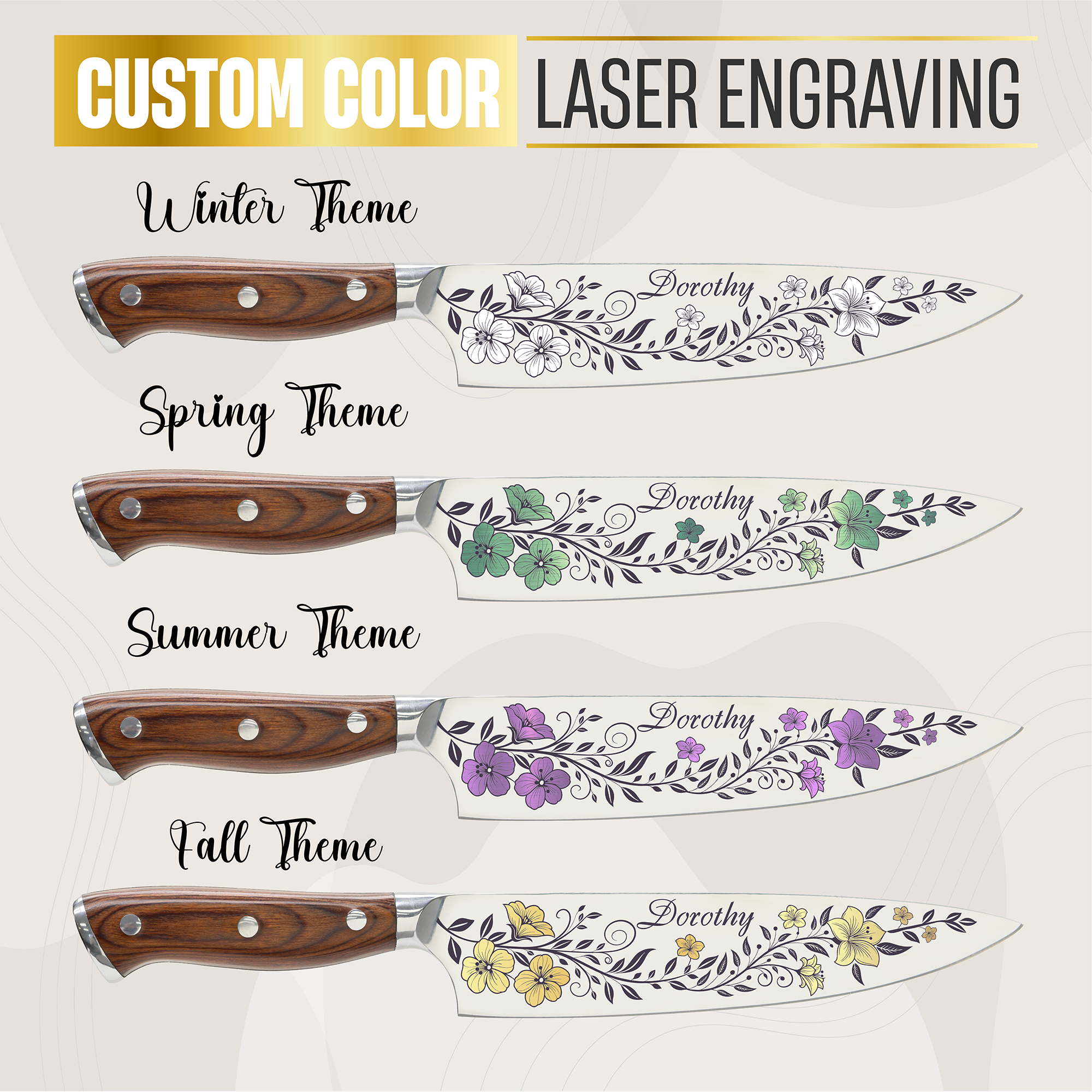 Color Laser Engrave Custom Personalized Chef Knife Exclusive
