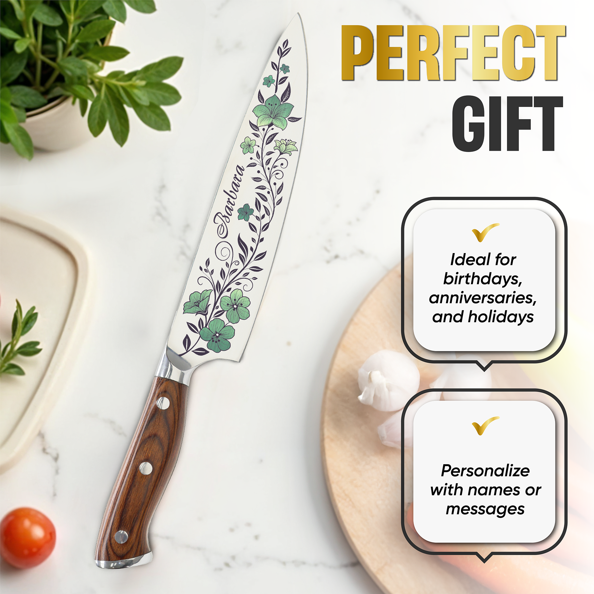 Color Laser Engrave Custom Personalized Chef Knife Exclusive