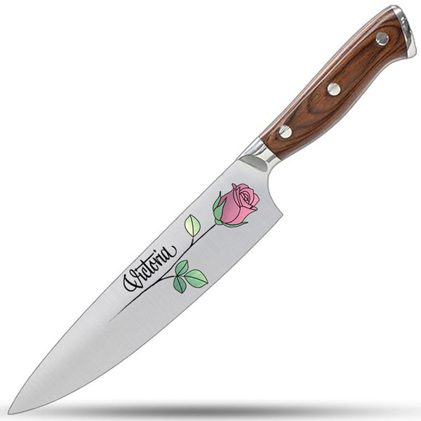 Personalized Chef Knife  with Romantic Rose Design