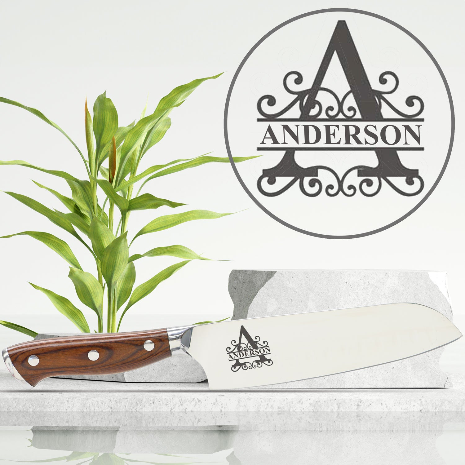 Professional Kitchen Chef’s -Japanese Damascus Print Knife with Personalization Custom Name
