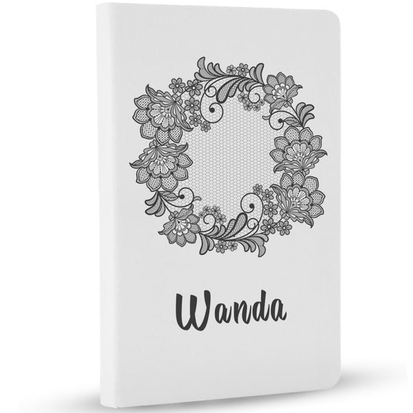 Personalized Journal Notebook White with Round Lace Design