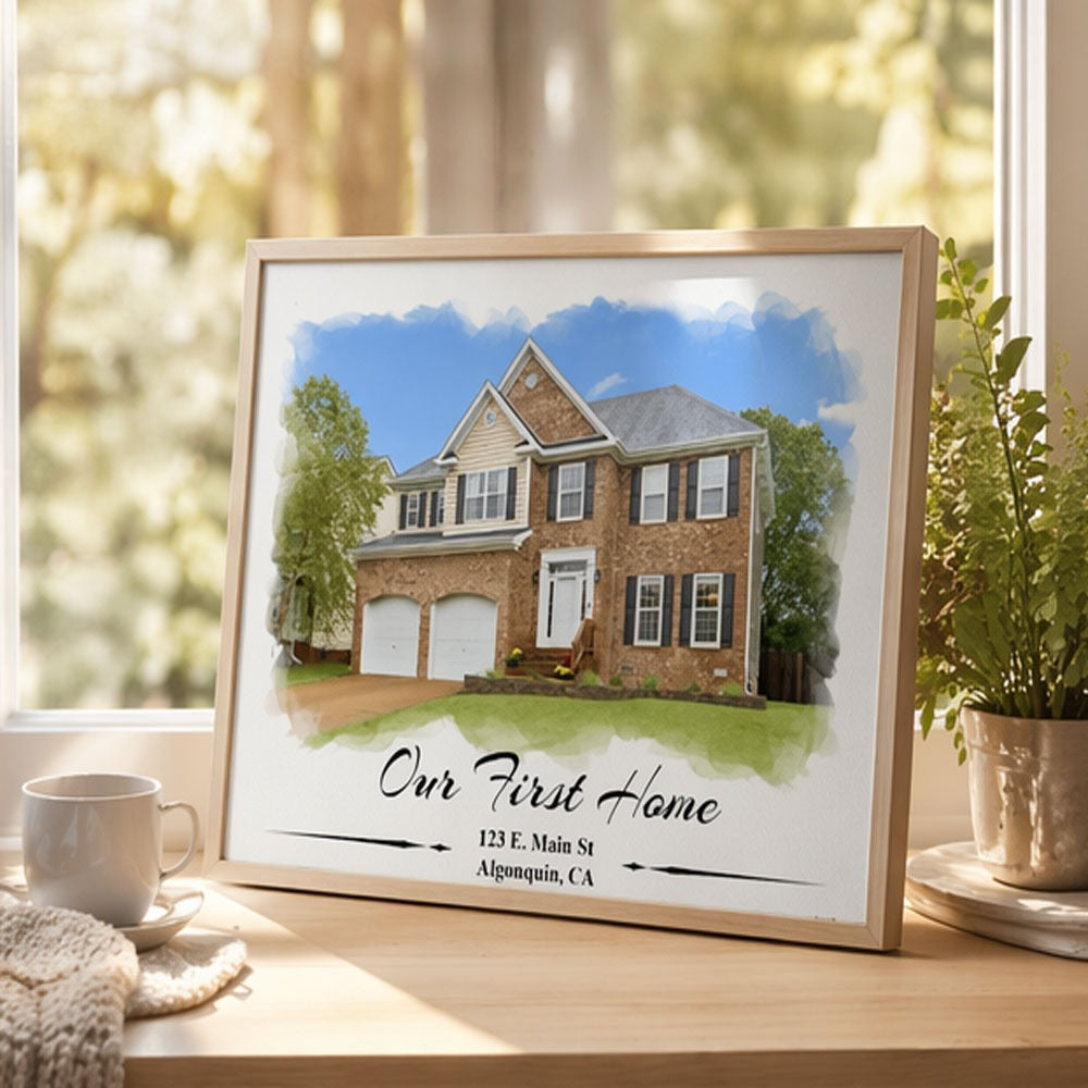 Custom House Canvas Print – Personalized Home Photo with Optional Watercolor or Oil Painting Effect