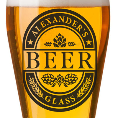 Personalized Beer Glass, Customized Engraved Name, 16 oz