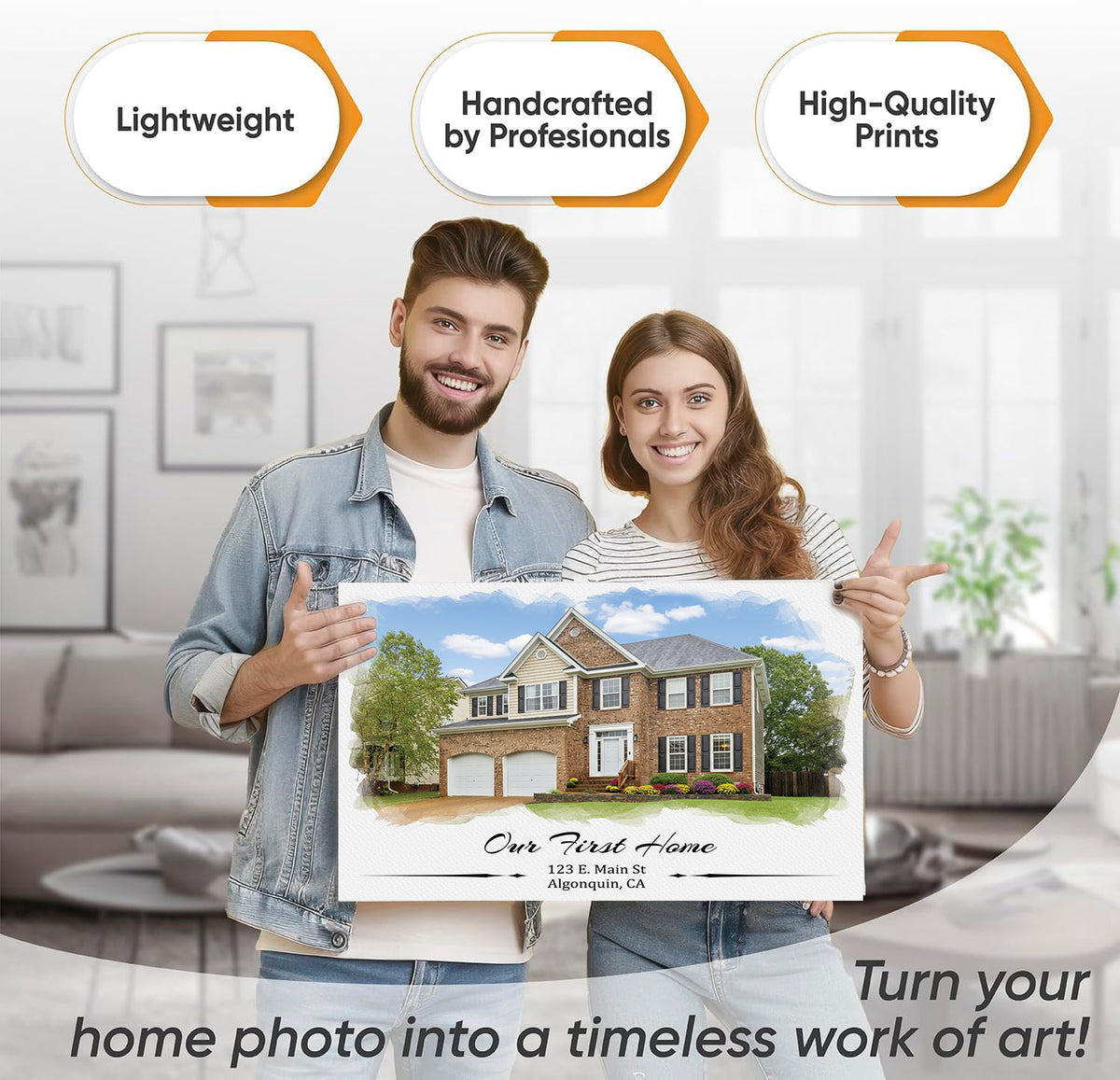 Custom House Canvas Print – Personalized Home Photo with Optional Watercolor or Oil Painting Effect