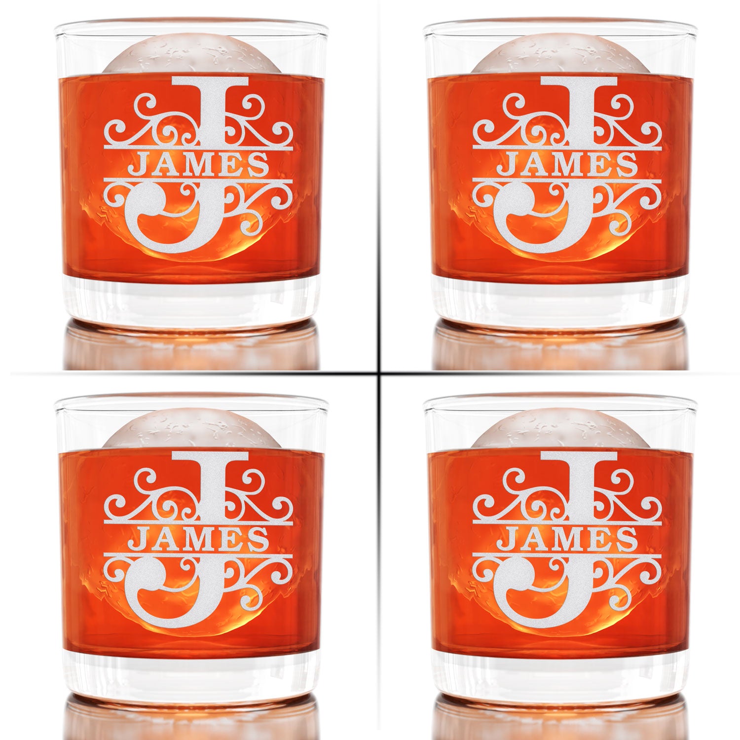 Personalized Monogram Scotch Glasses 11 oz Set Of 4 , Or Single Glass with Free Coasters