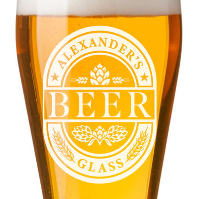 Personalized Beer Glass, Customized Engraved Name, 16 oz