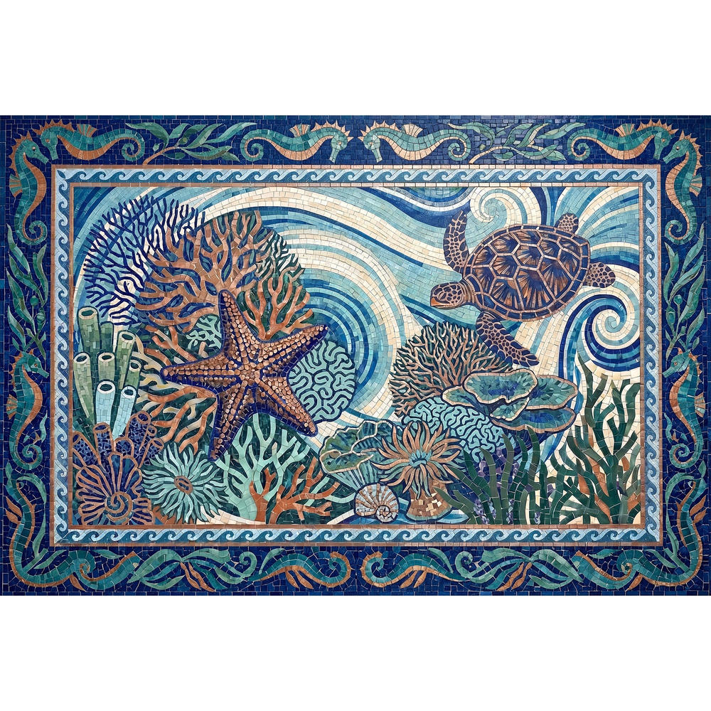 Ultra-Thin Floor Mats 36" x 24" (1/10 Inch Thick) - Design Ocean Mosaic
