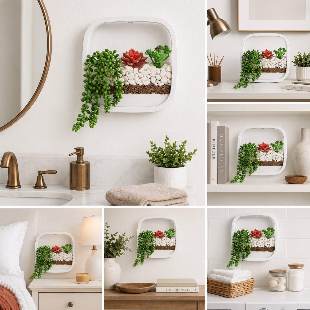Hanging Decorative Plant Holder - Indoor and Outdoor Wall Planter - White