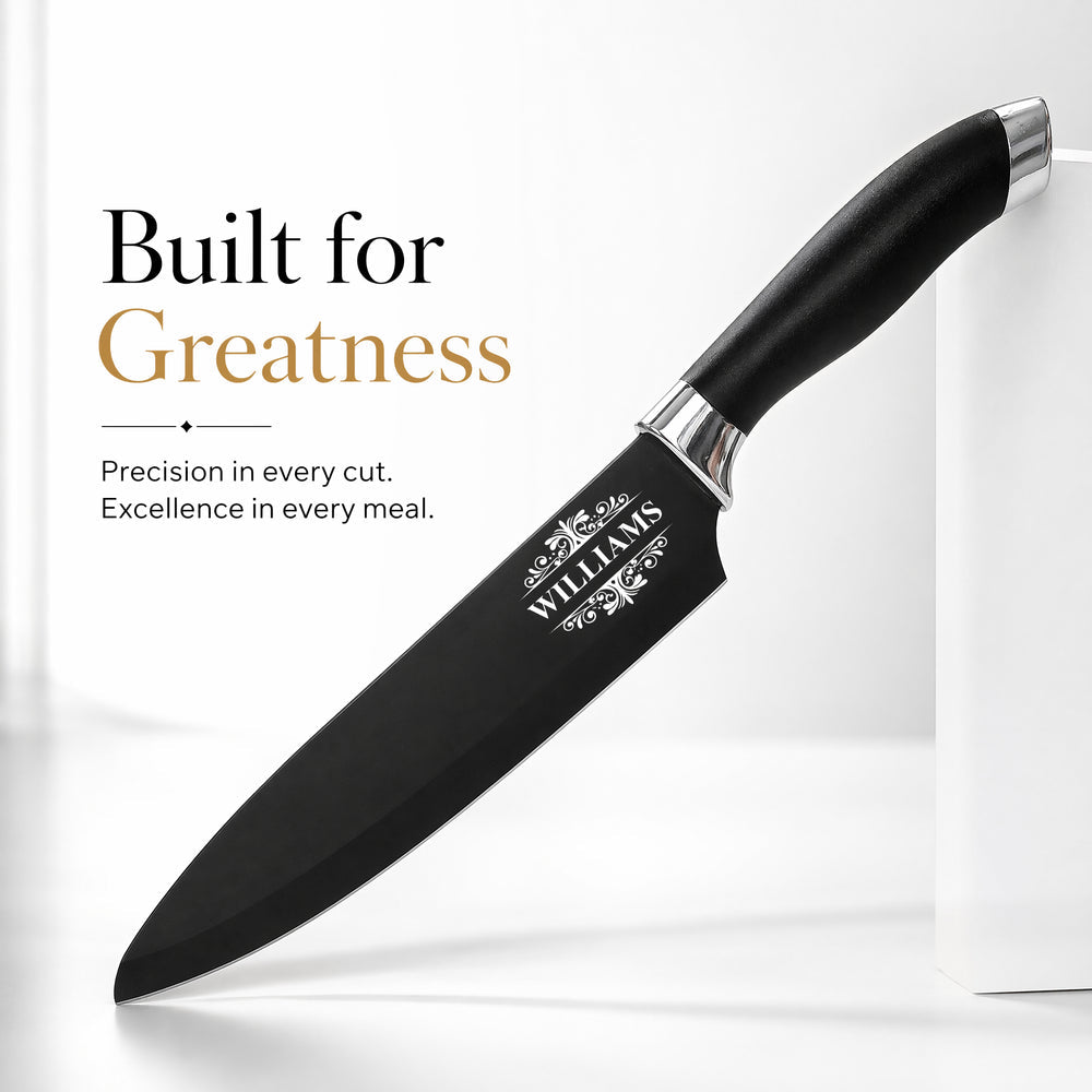 The Midnight Edge – Personalized Black Chef or Santoku Knife