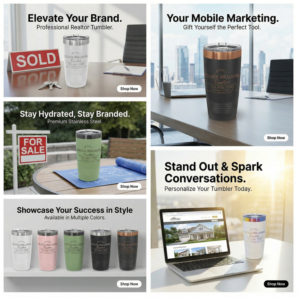 Six realtor tumbler color and lifestyle examples