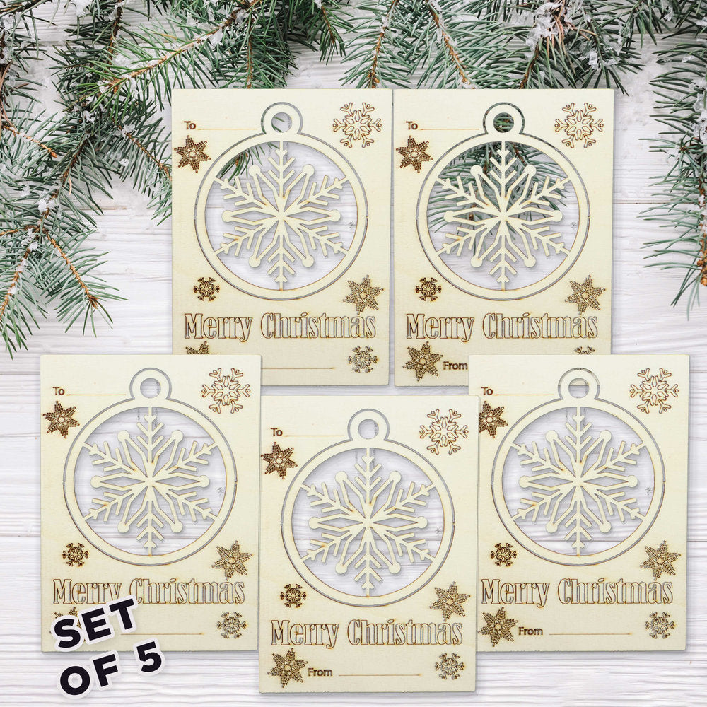 Christmas  Wooden Card 4.5x6 inches  with Pop-Out  Ornament (Set of 5)