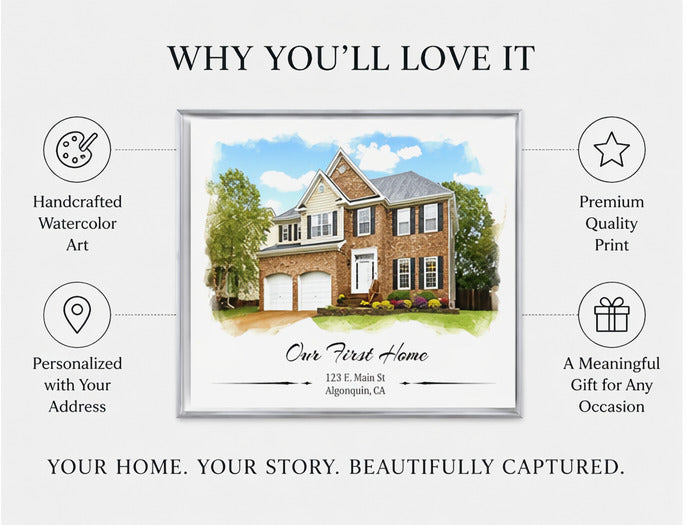Custom House Canvas Print – Personalized Home Photo with Optional Watercolor or Oil Painting Effect