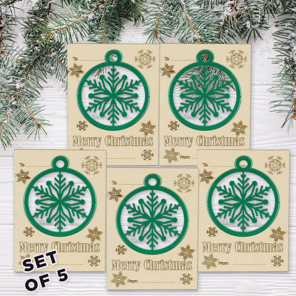 Christmas  Wooden Card 4.5x6 inches  with Pop-Out  Ornament (Set of 5)