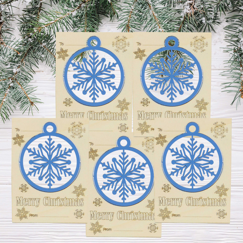 Christmas  Wooden Card 4.5x6 inches  with Pop-Out  Ornament (Set of 5)