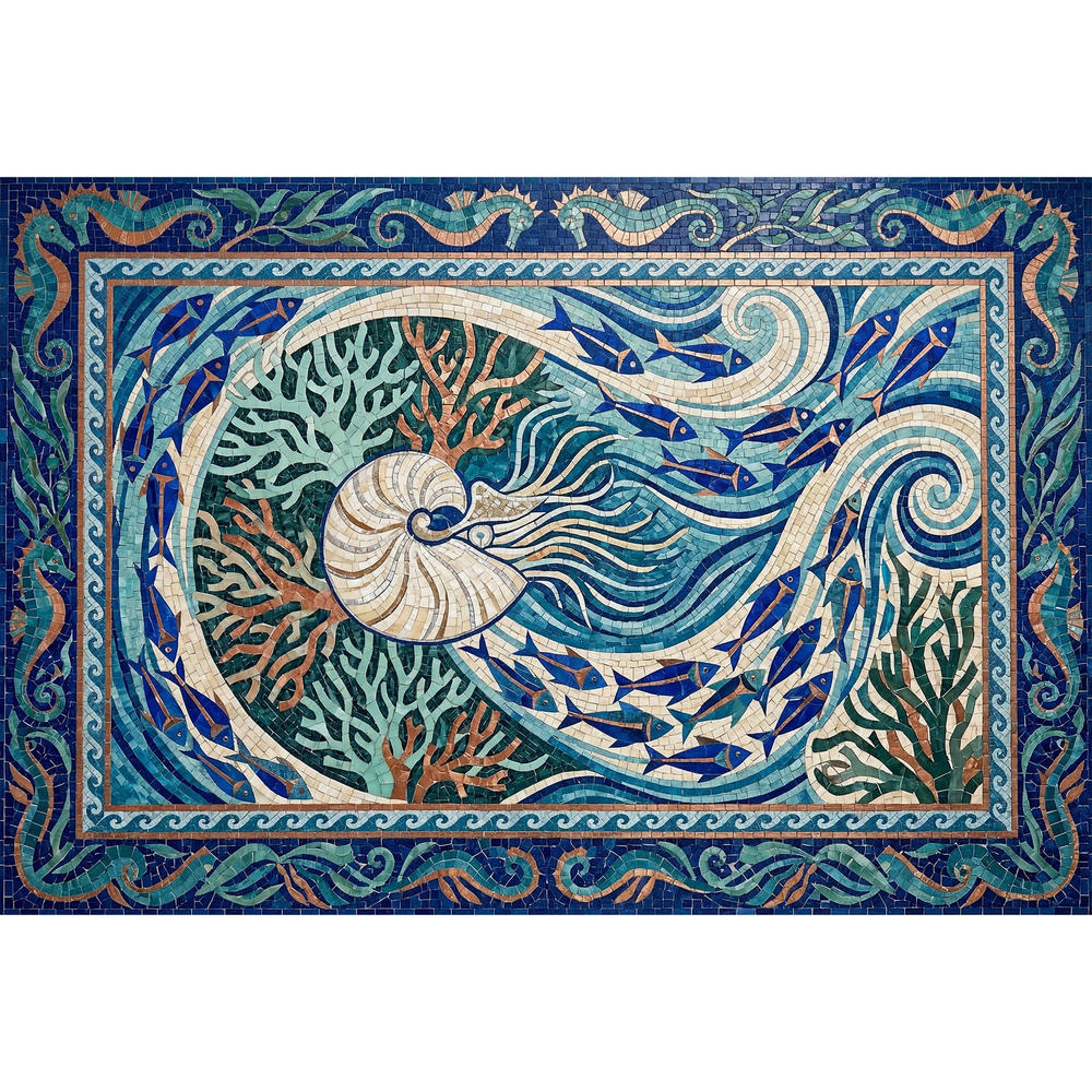 Ultra-Thin Floor Mats 36" x 24" (1/10 Inch Thick) - Design Ocean Mosaic